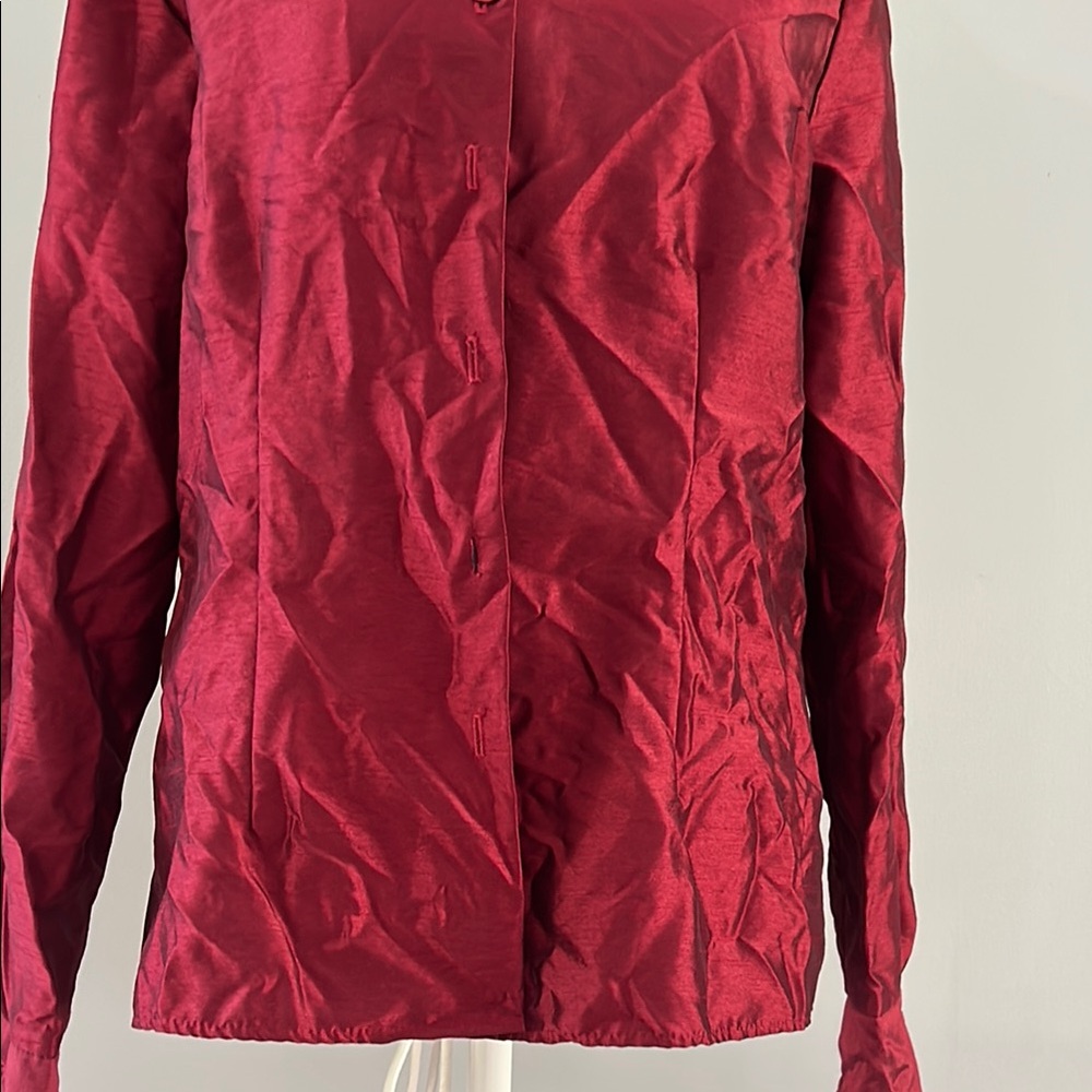 Studio C Deep Red Satin Blouse - Picture 6 of 6